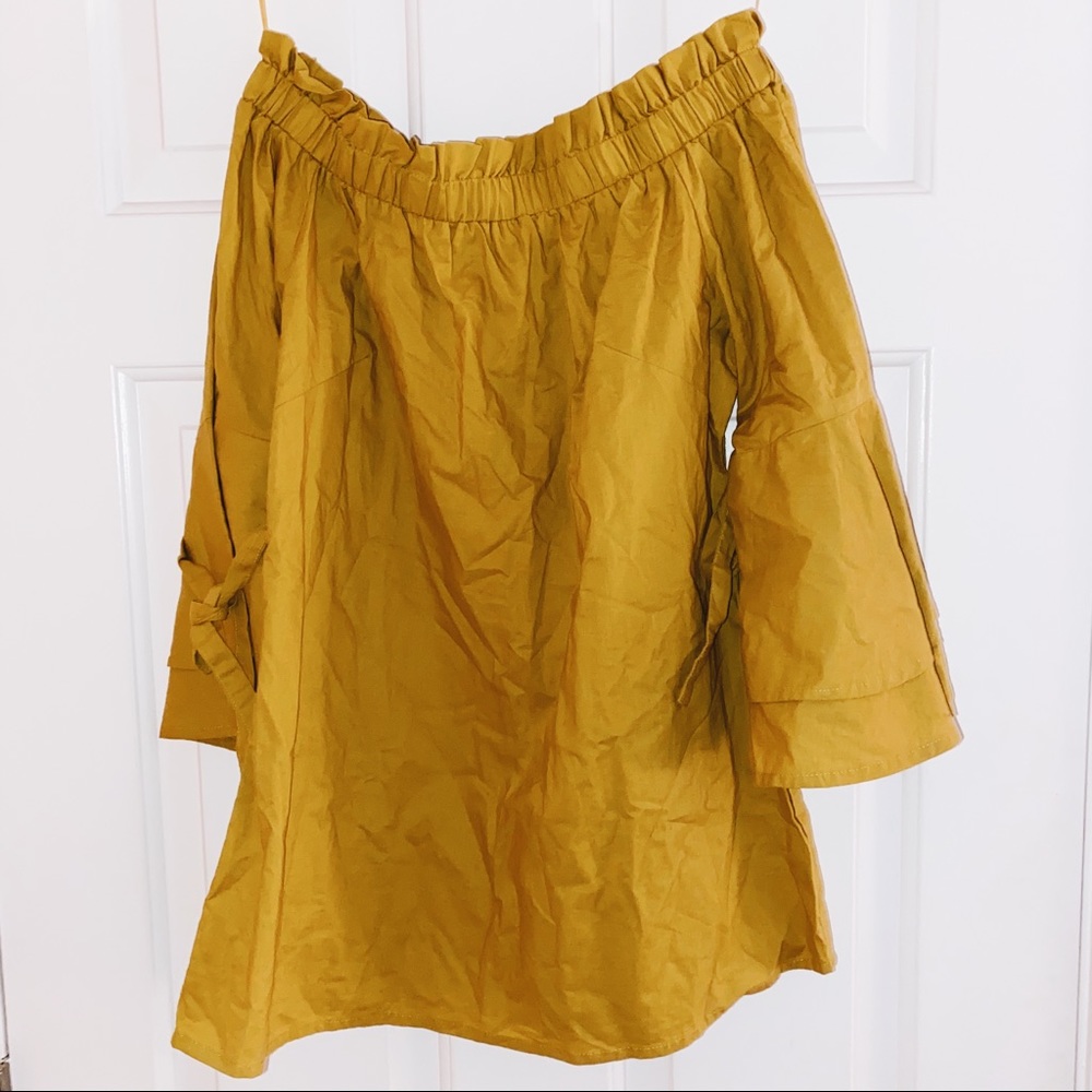 Mustard Yellow Off The Shoulder Flare Sleeve Top